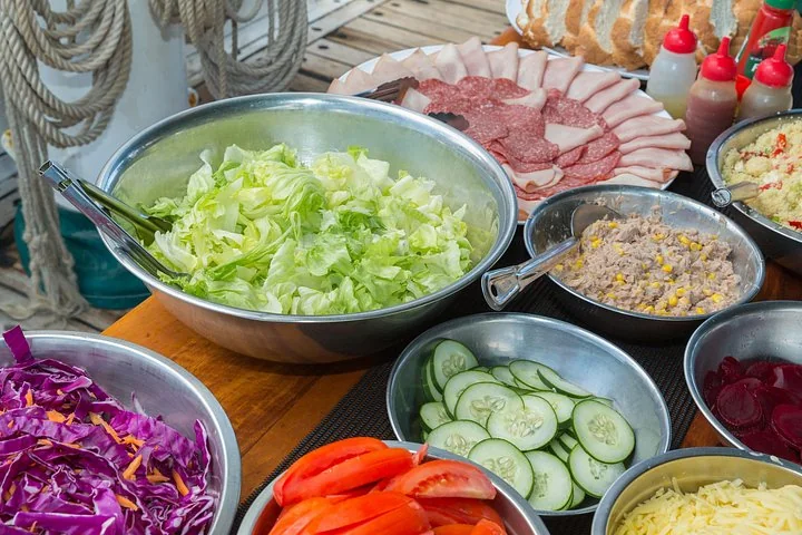 A fresh salad lunch served on deck