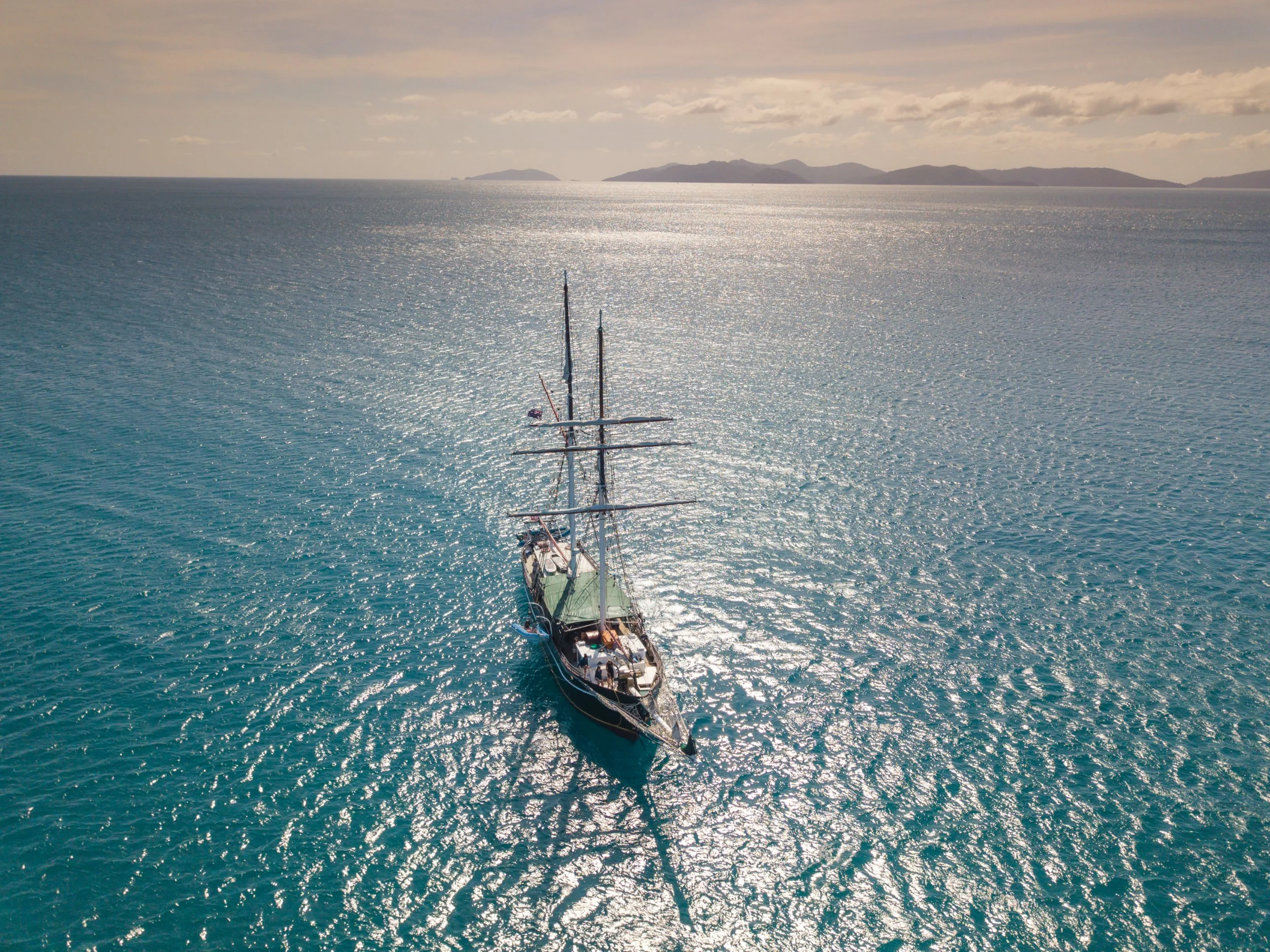 Solway Lass under sail, seen from above